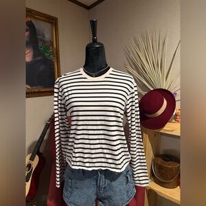 ATM Anthony Thomas Melillo Black and Baby pink Striped Long-Sleeve Crewneck